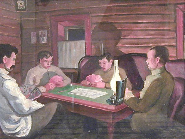 Игра в преферанс на деревенской почте. Александр Рождественский, 1918 год